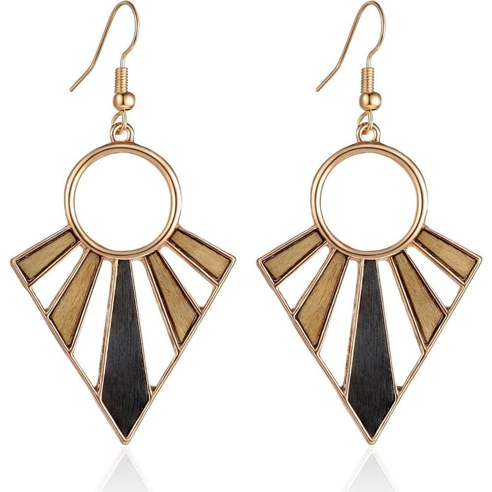 Wooden Geometric Shaped Boho Dangle Statement Vintage Dainty Earring for Women